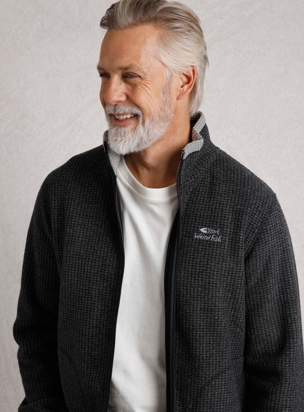 Men's Grey WEIRD FISH Shires Full Zip Grid Fleece