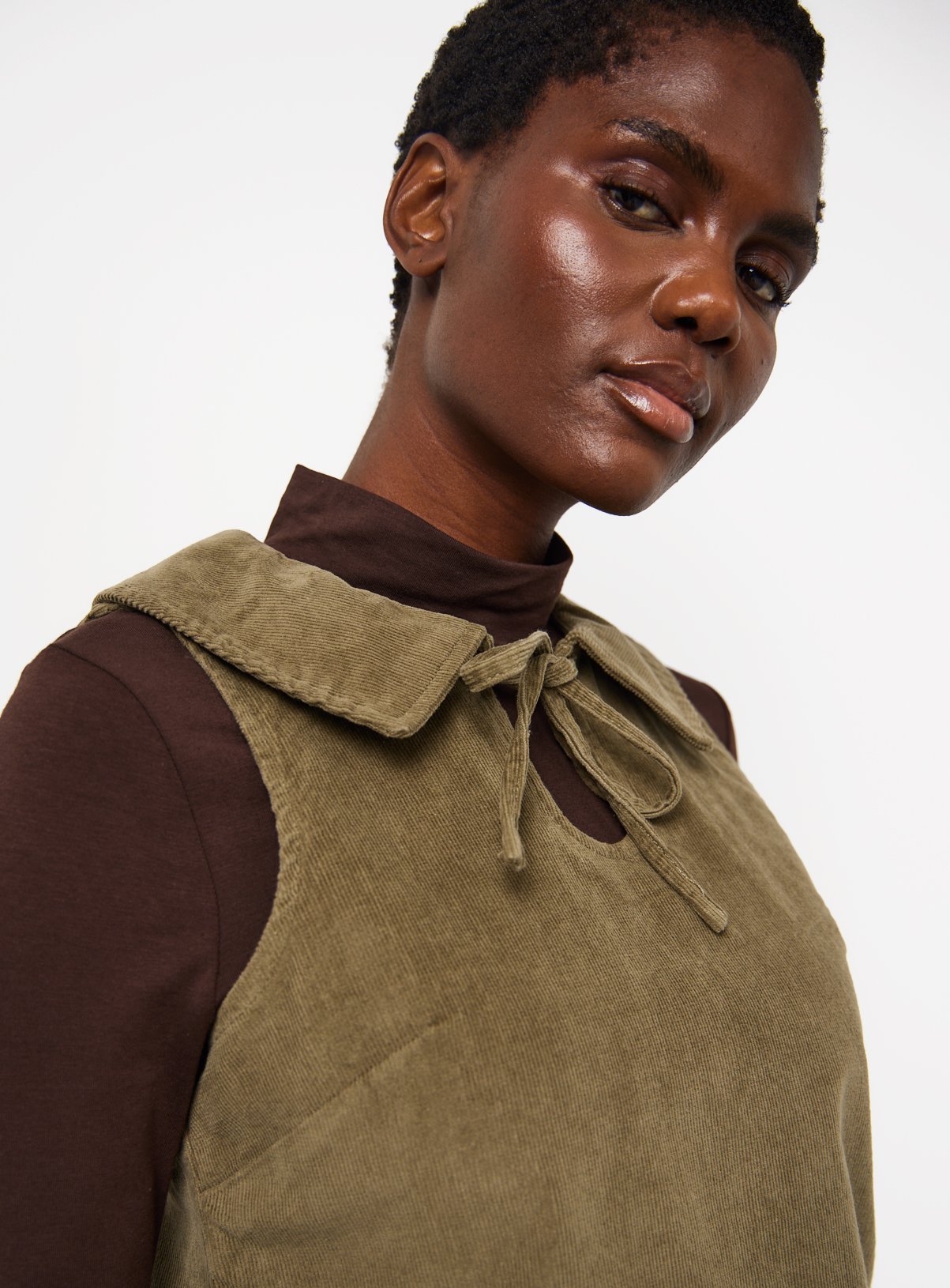 Khaki Tie-Collar Corduroy Pinafore Dress 16 - Image 2 thumbnail