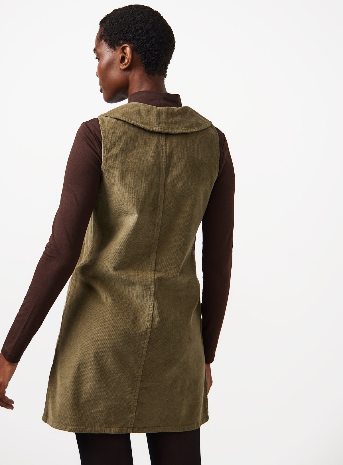 Khaki Tie-Collar Corduroy Pinafore Dress 16 - Image 4 thumbnail