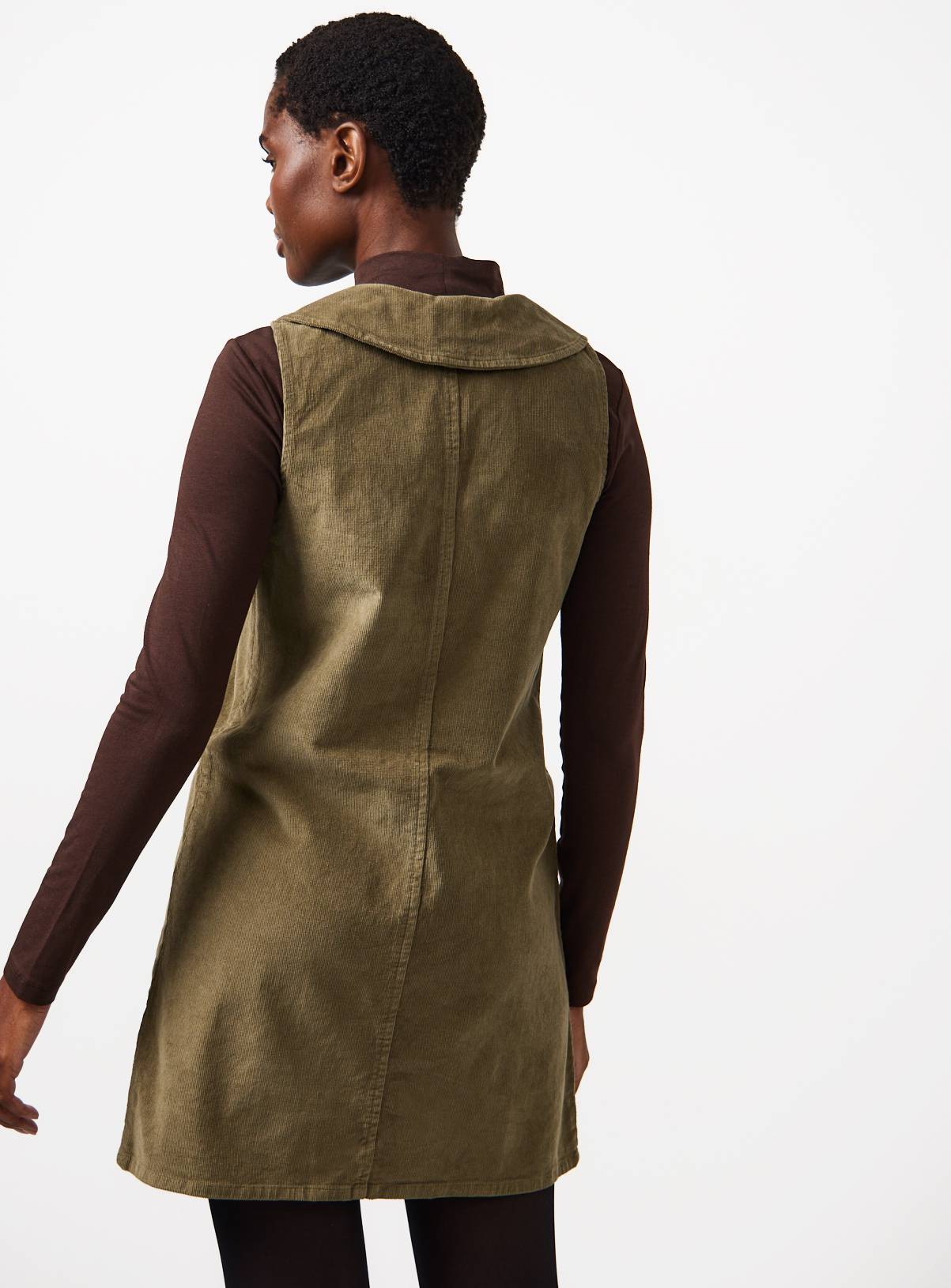 Khaki Tie-Collar Corduroy Pinafore Dress 16 - Image 4