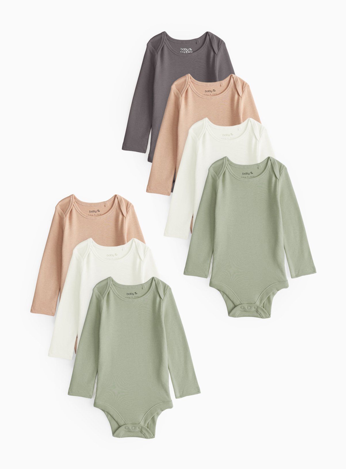 Green Long Sleeve Bodysuits 7 Pack 9-12 months