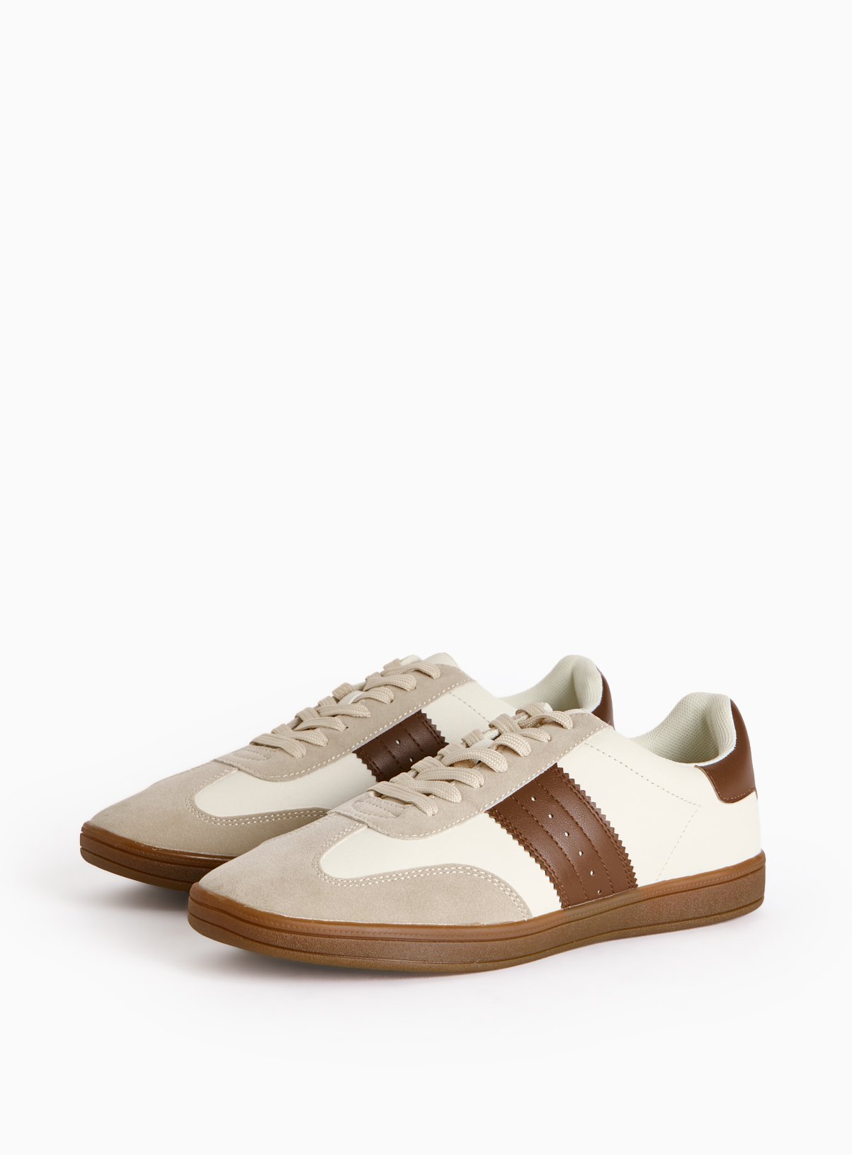 Neutral With Faux Leather Panel Retro Trainers