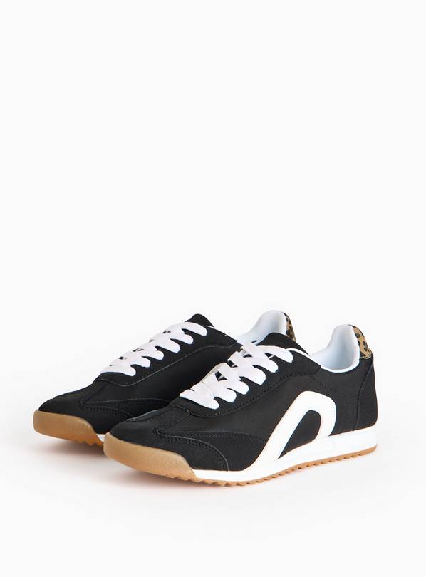 Black With Leopard Print Accent Retro Trainers 5
