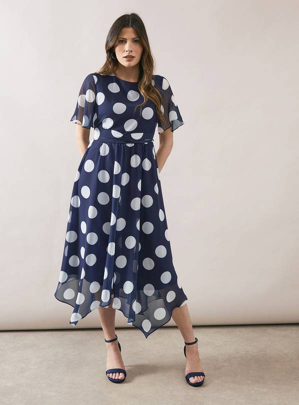 WALLIS Navy Spot Twist Front Midi Dress 8