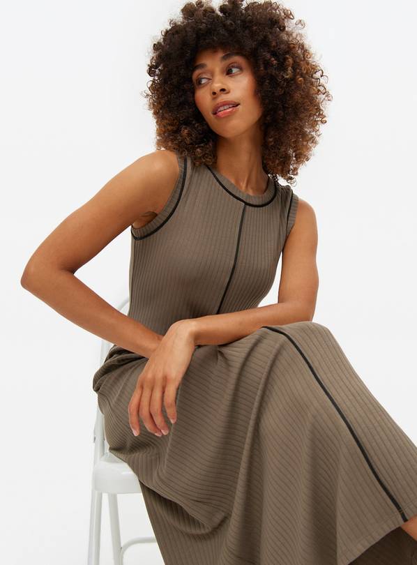 Brown Contrast Sleeveless Midaxi Jersey Dress 14