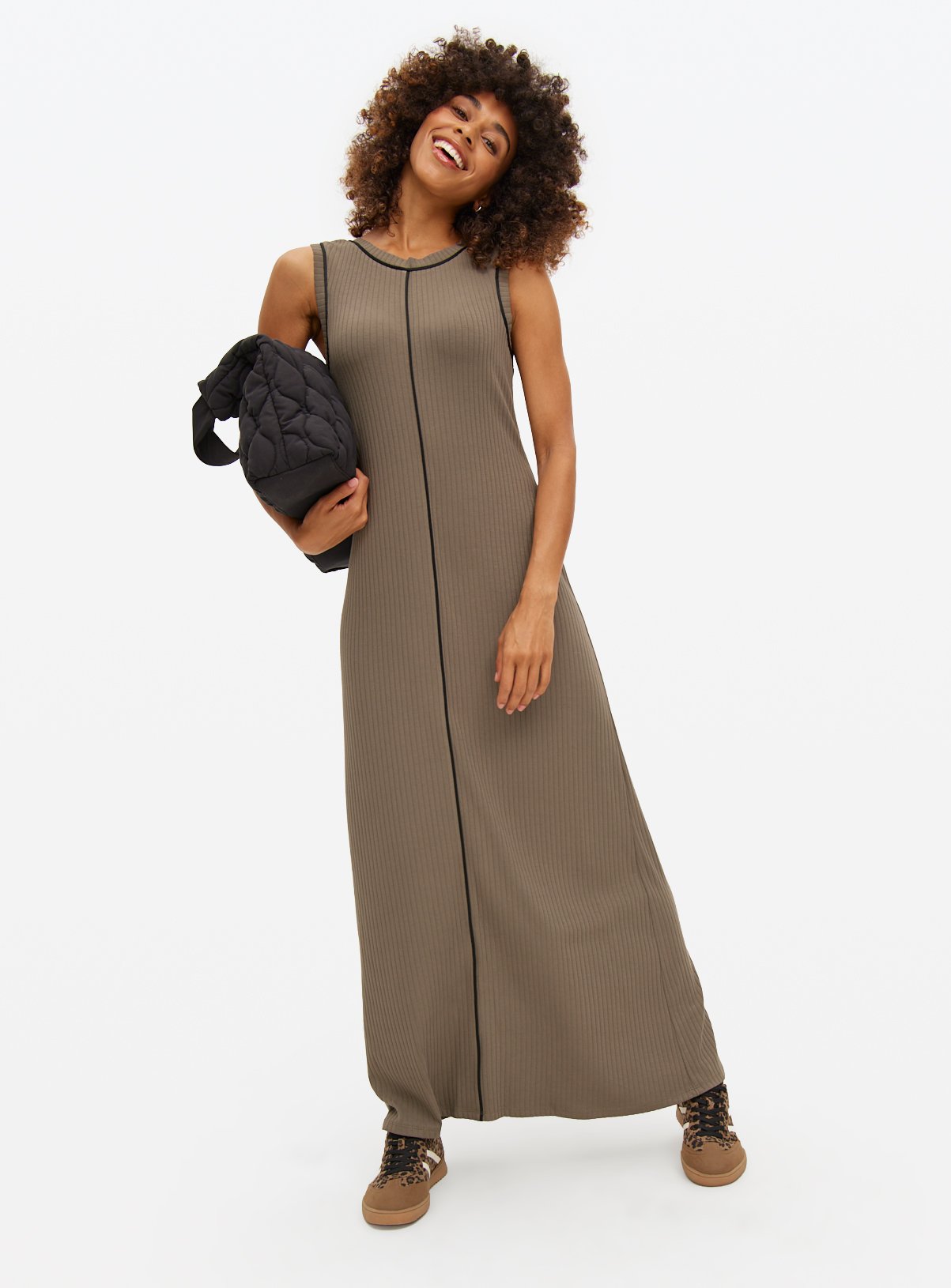 Brown Contrast Sleeveless Midaxi Jersey Dress 24 - Image 2 thumbnail