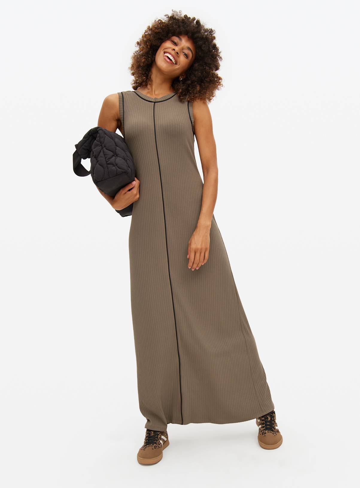 Brown Contrast Sleeveless Midaxi Jersey Dress 24 - Image 2