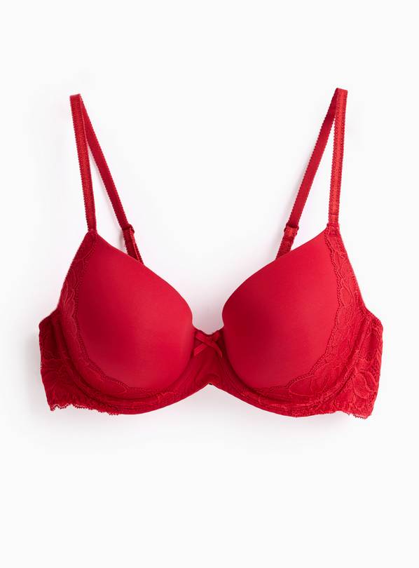 Red Lace Detail Padded T-Shirt Bra  36B