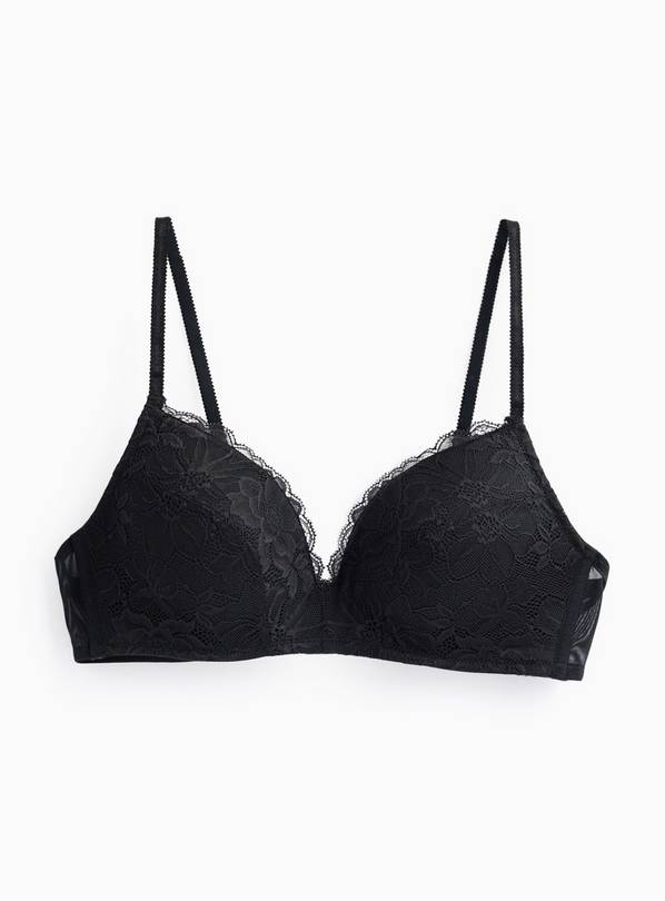 Black Fleur Lace Plunge Bra  36A