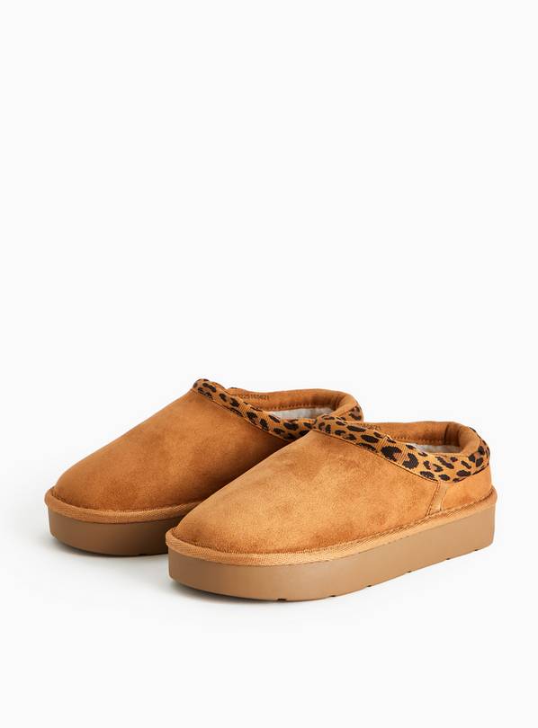 Chestnut Borg Lined Leopard Print Detail Mules 13 Infant