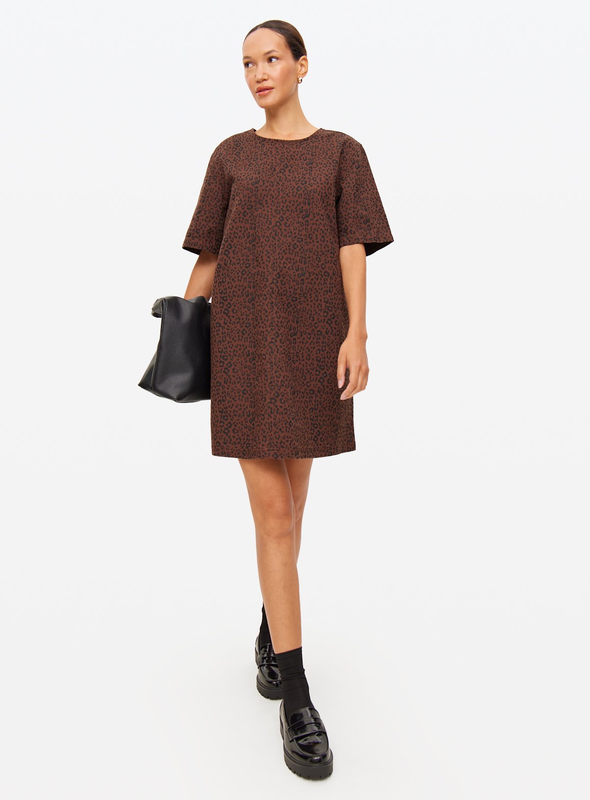Brown Animal Printed Mini Denim Dress 22 - Image 3 thumbnail