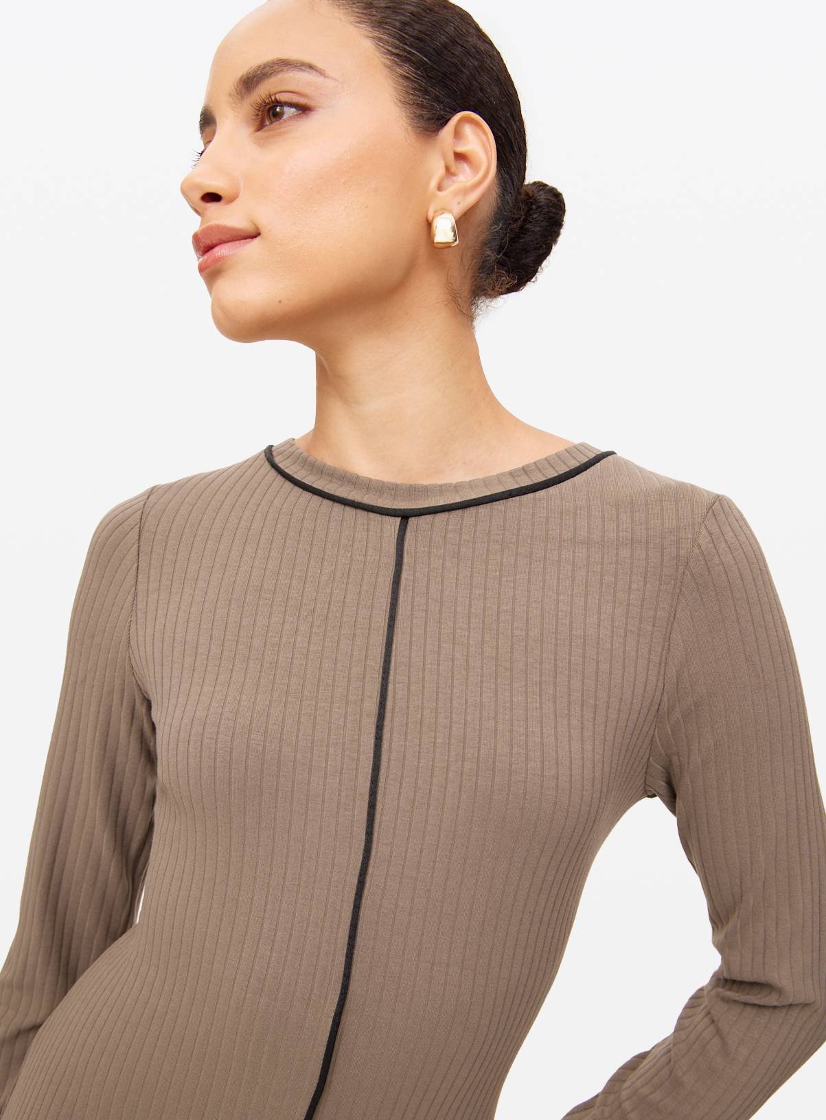 Brown Contrast Stitch Column Midaxi Dress 10 - Image 2