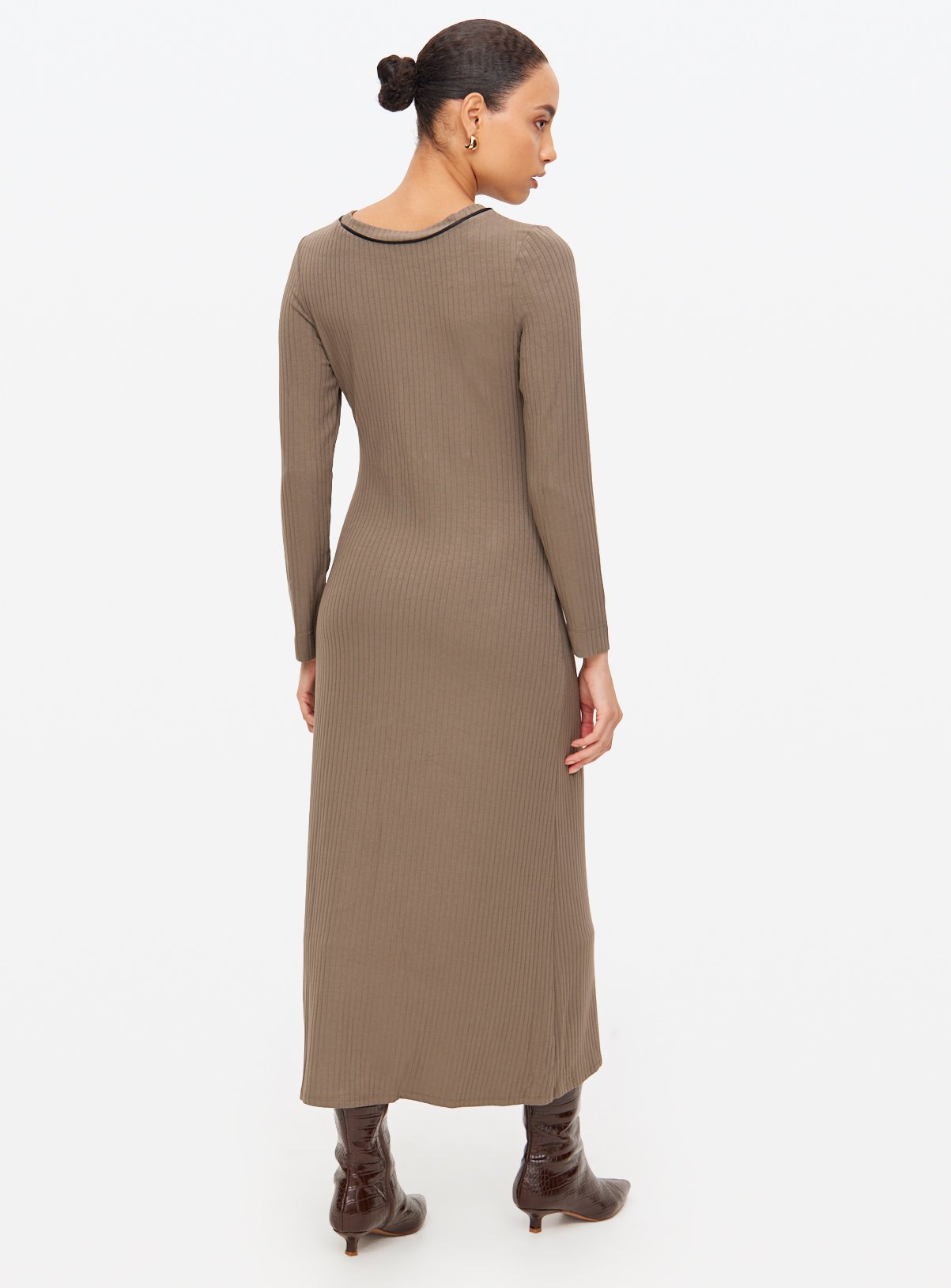 Brown Contrast Stitch Column Midaxi Dress 10 - Image 4 thumbnail