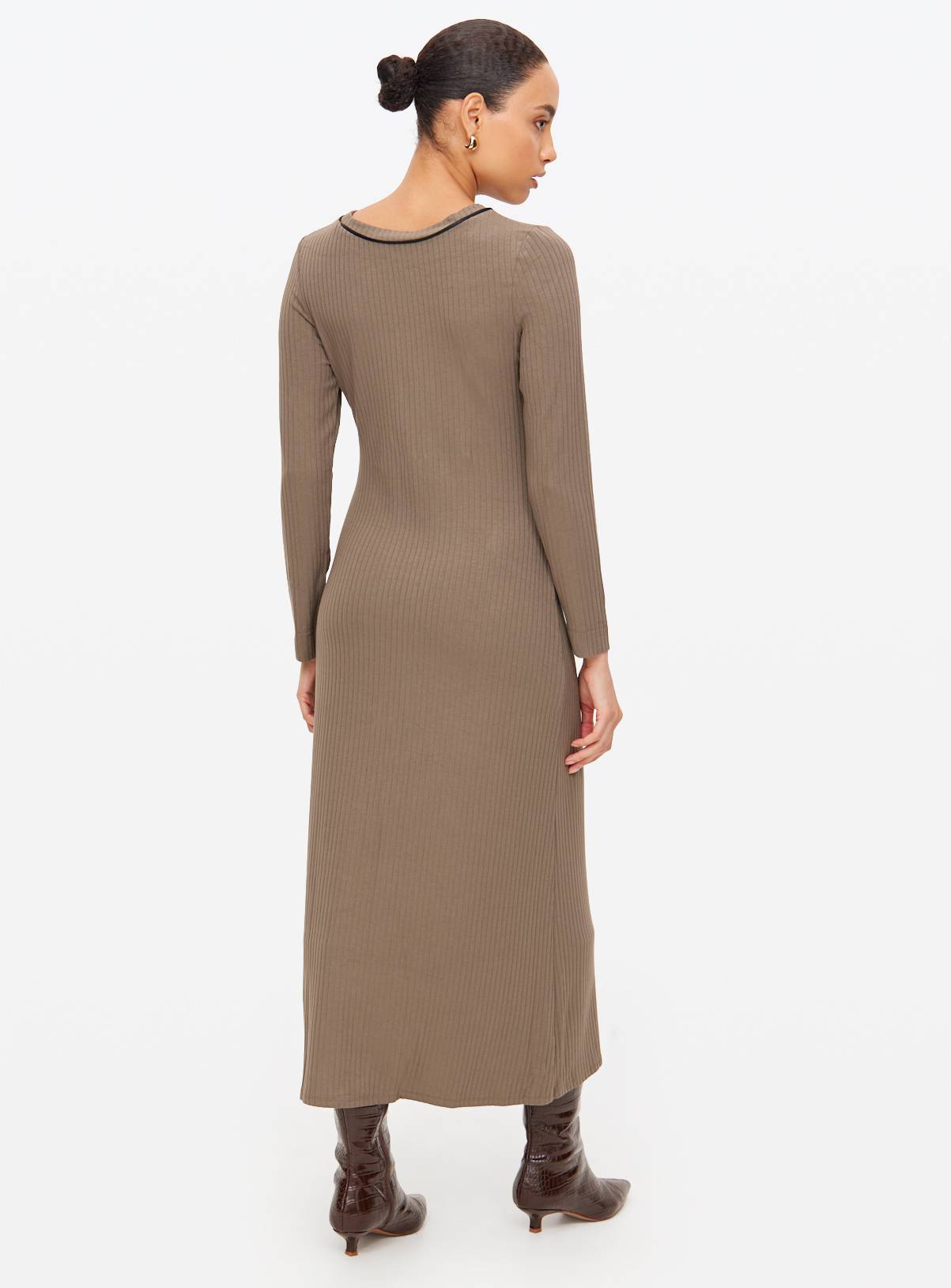 Brown Contrast Stitch Column Midaxi Dress 10 - Image 4