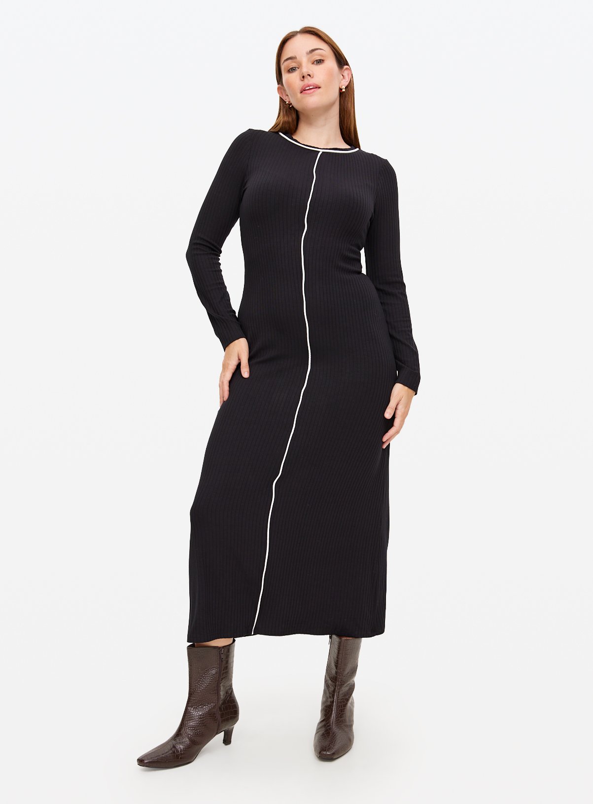 Black Contrast Stitch Column Midaxi Dress 12 - Image 1 thumbnail