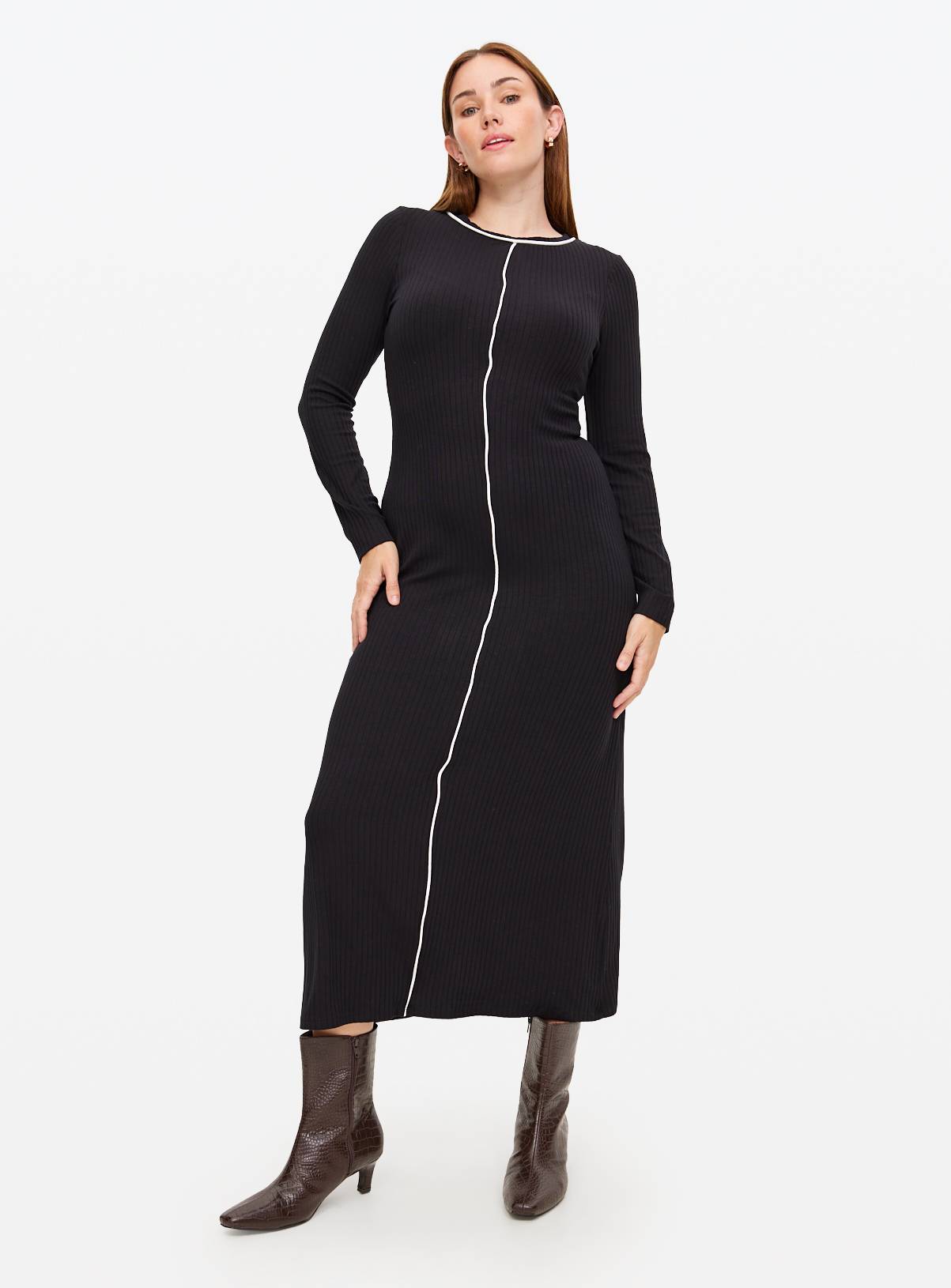 Black Contrast Stitch Column Midaxi Dress 12 - Image 1