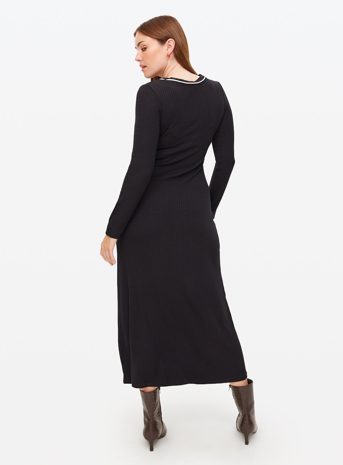 Black Contrast Stitch Column Midaxi Dress 12 - Image 4 thumbnail