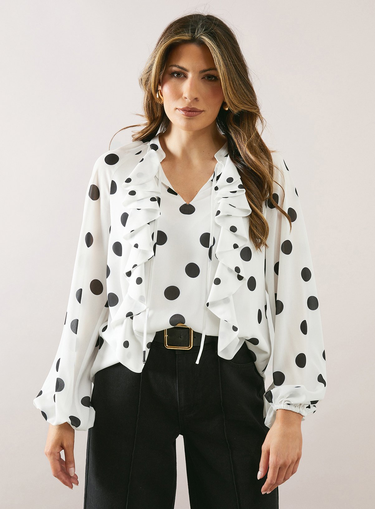 WALLIS Spot Asymmetric Ruffle Blouse 16 - Image 4 thumbnail