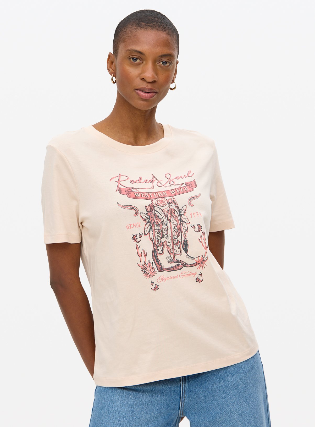 Beige Western Print Regular T-Shirt