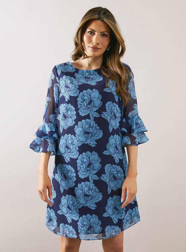 WALLIS Navy Floral Flute Shift Dress 16