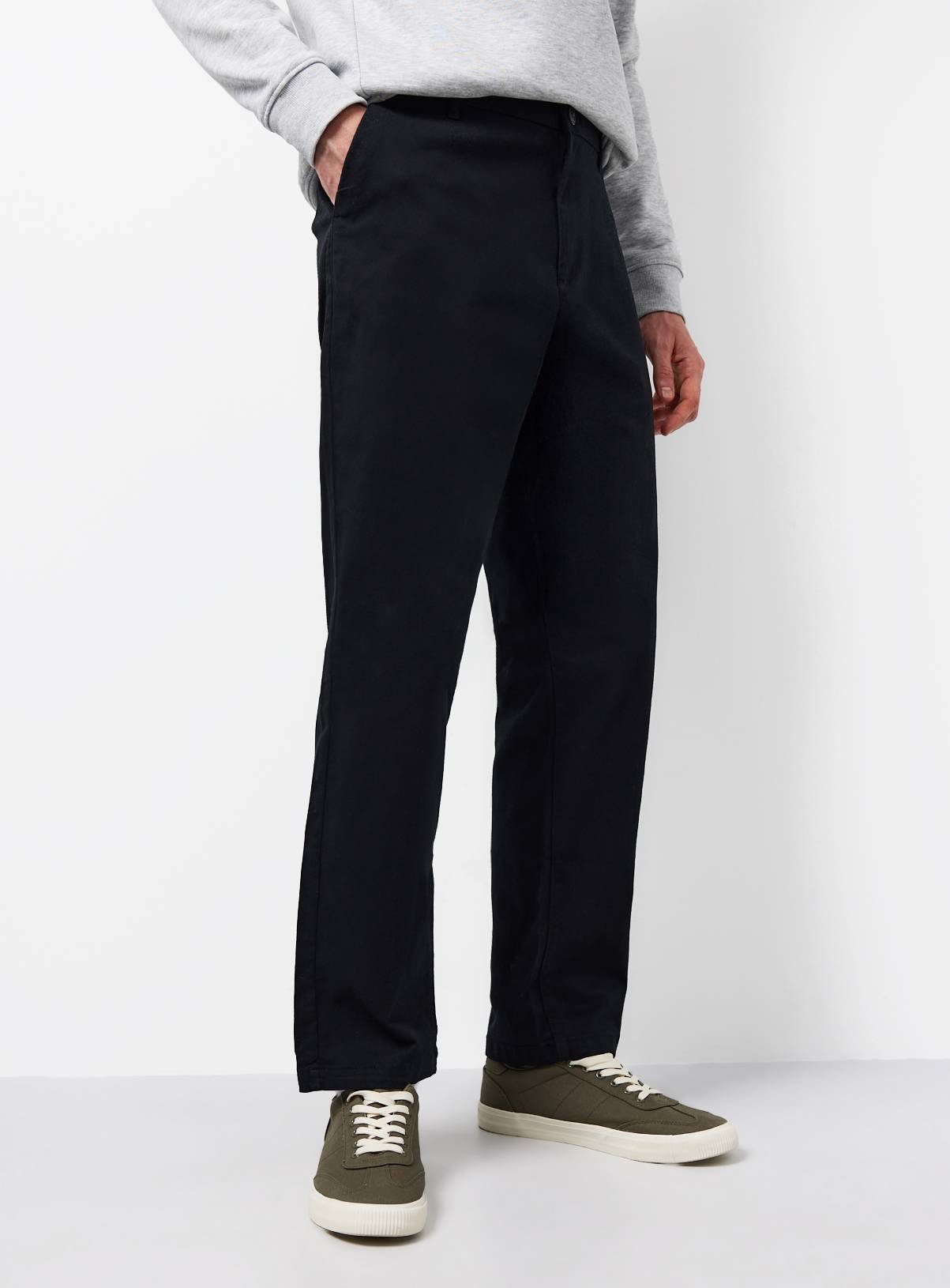 Black Straight Leg Chino Trousers 34R - Image 1