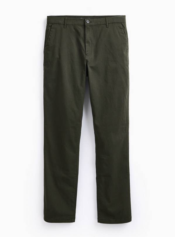 Khaki Straight Leg Chino Trousers 40S