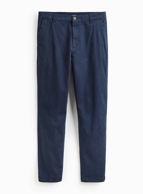 Navy Straight Leg Chino Trousers 34L