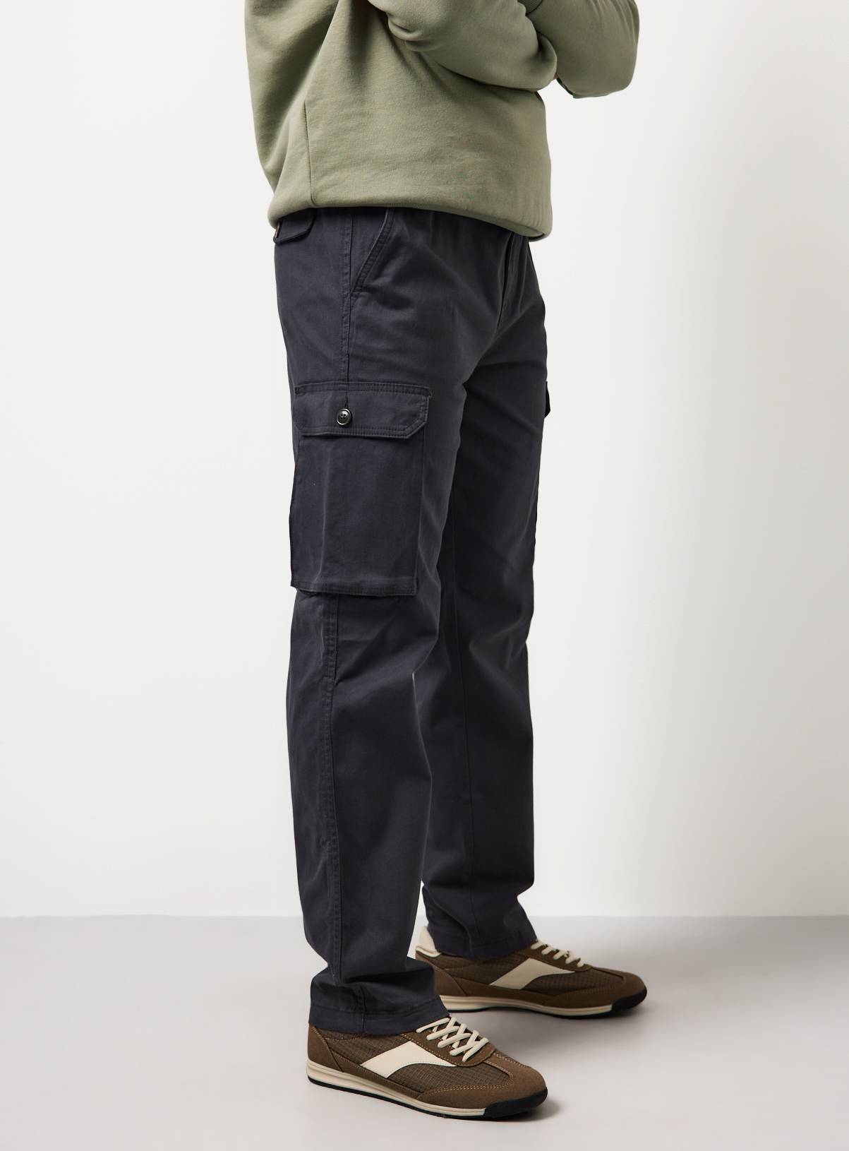 Charcoal Straight Leg Cargo Trousers 32S - Image 2