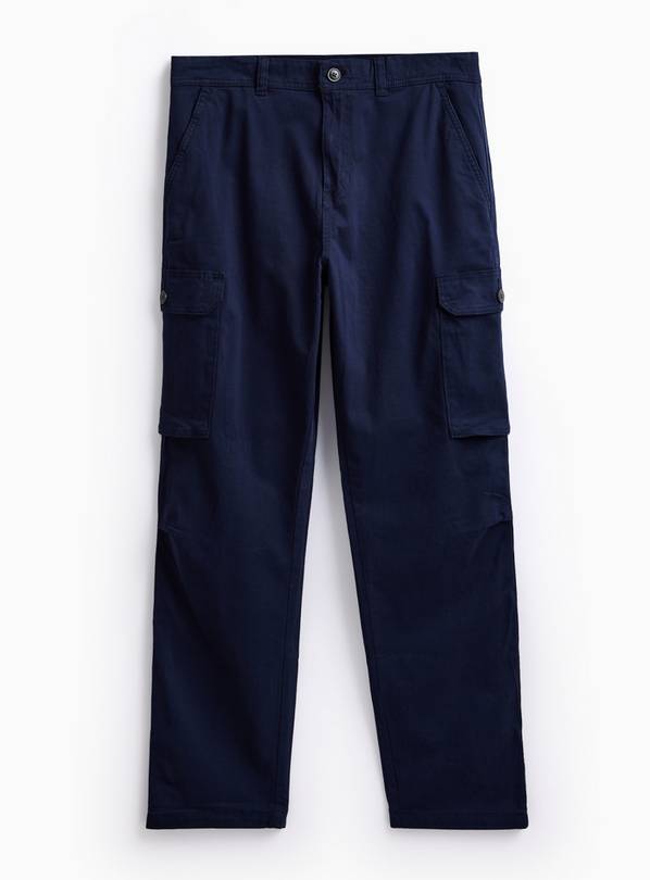 Navy Straight Leg Cargo Trousers 40L