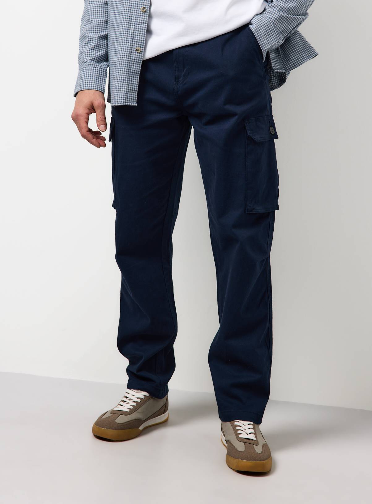 Navy Straight Leg Cargo Trousers 32L - Image 2