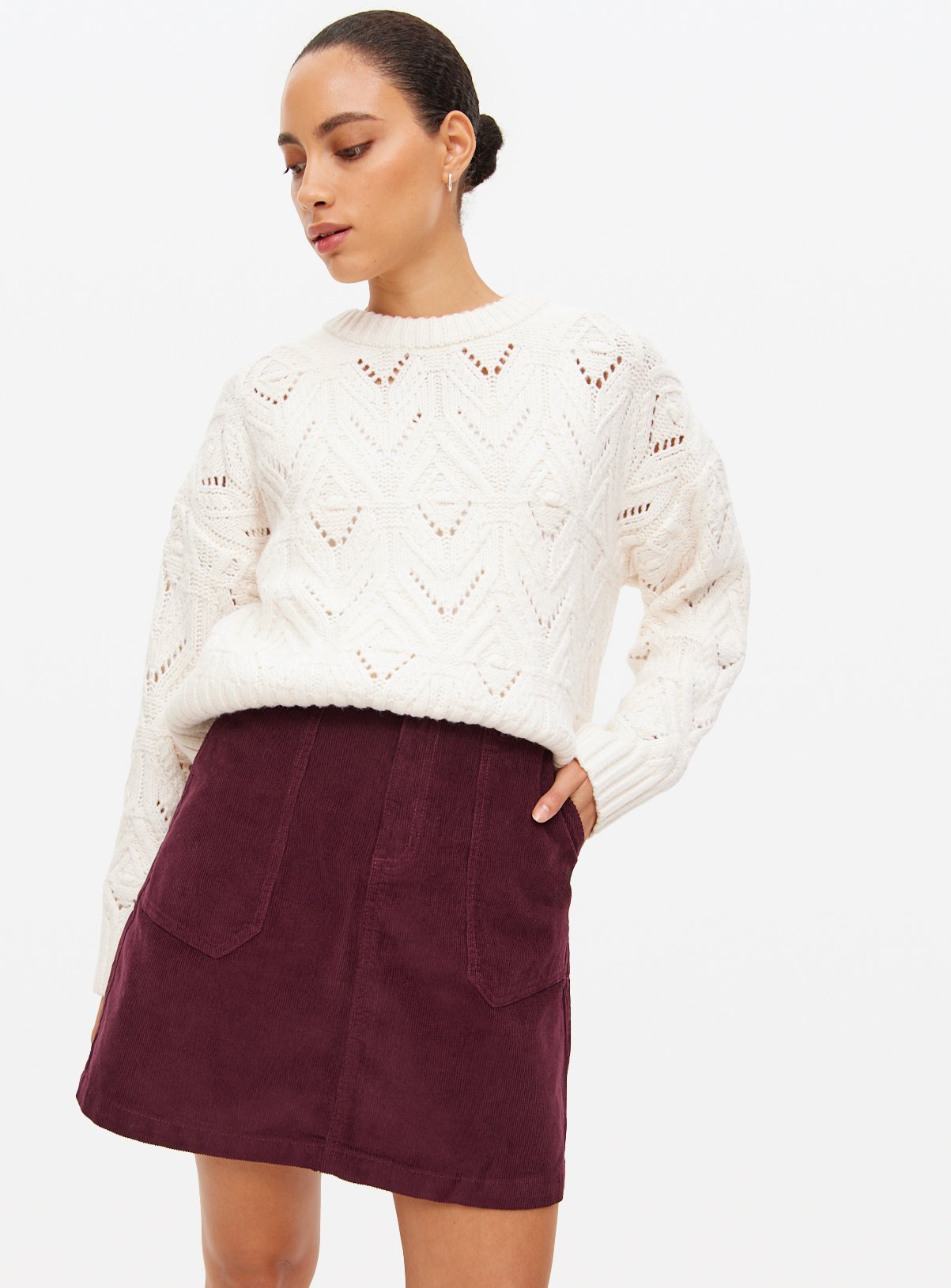 Red Corduroy A-Line Mini Skirt