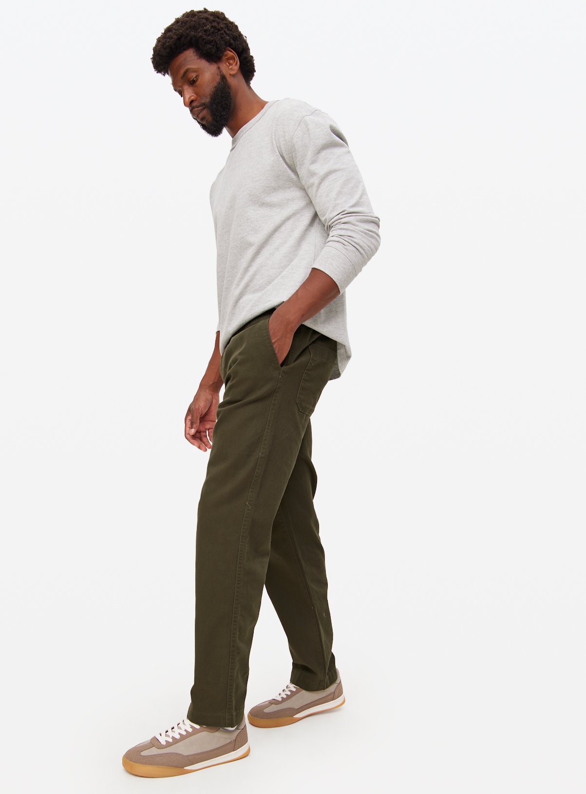 Khaki Straight Leg Trousers 42L