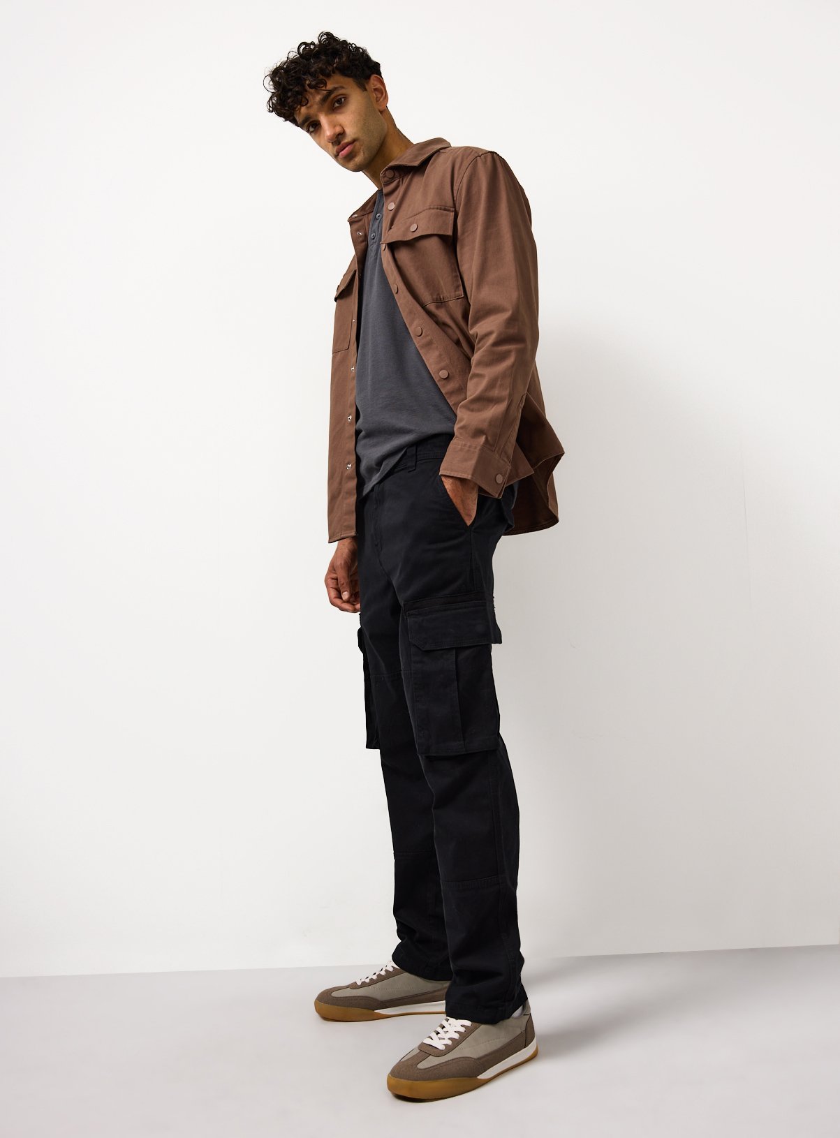 Men's Black Straight Leg Utility Cargo Trousers