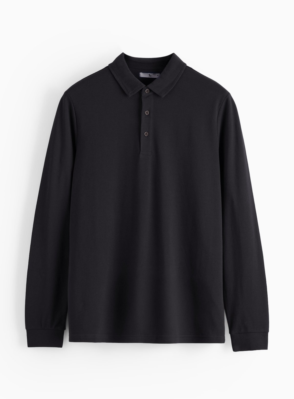 Black Long Sleeve Pique Polo Shirt XL - Image 3 thumbnail