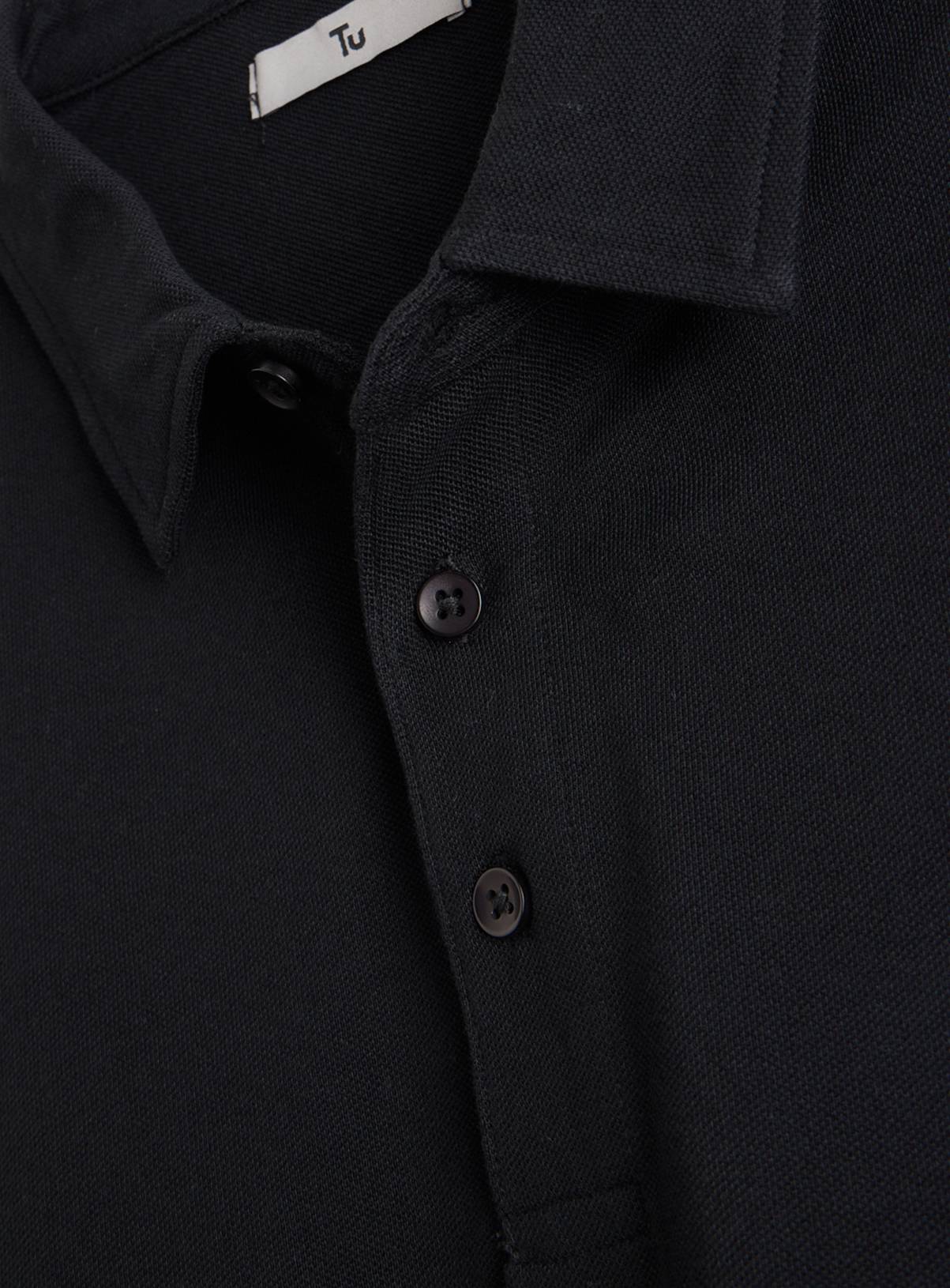 Black Long Sleeve Pique Polo Shirt XL - Image 4