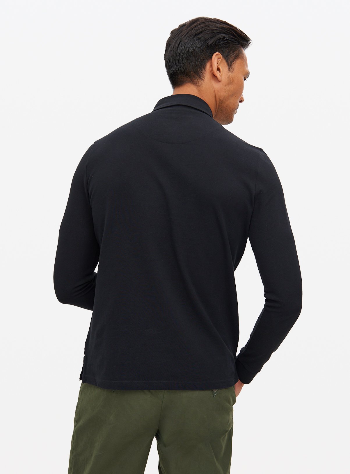 Black Long Sleeve Pique Polo Shirt XL - Image 5 thumbnail