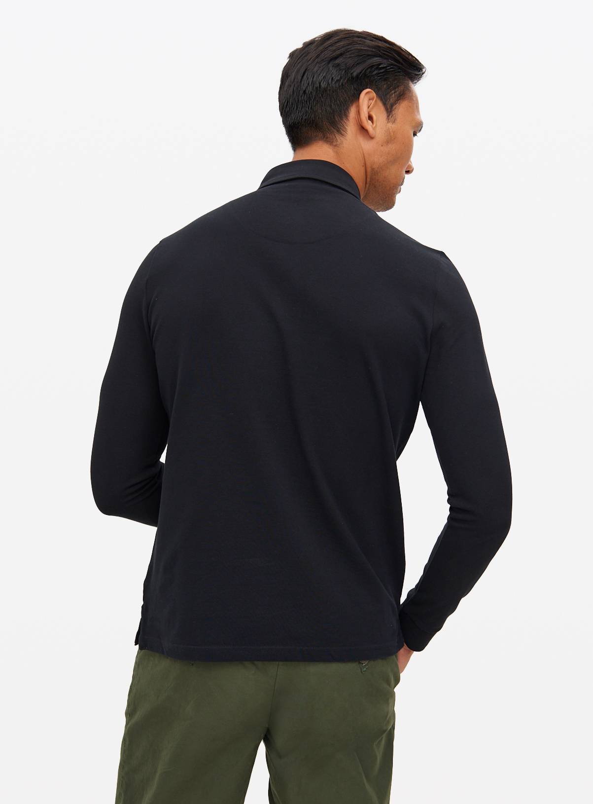 Black Long Sleeve Pique Polo Shirt XL - Image 5