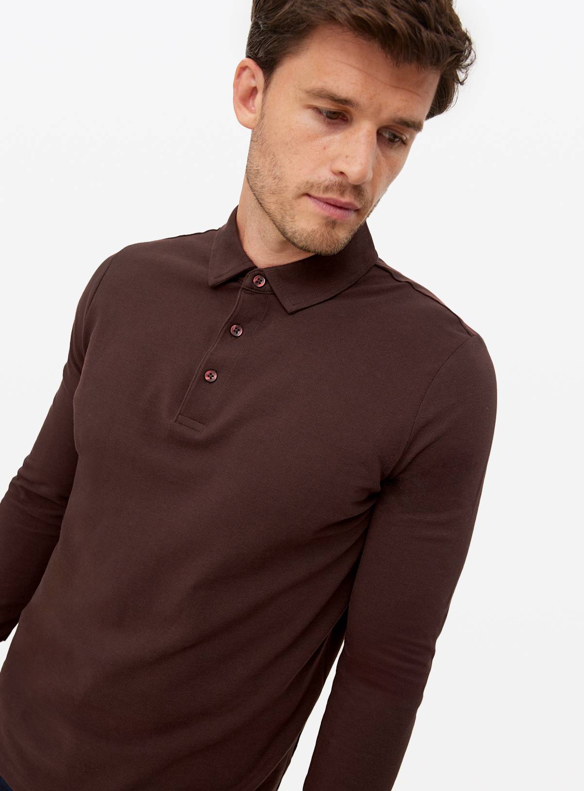 Brown Long Sleeve Pique Polo Shirt XL - Image 1