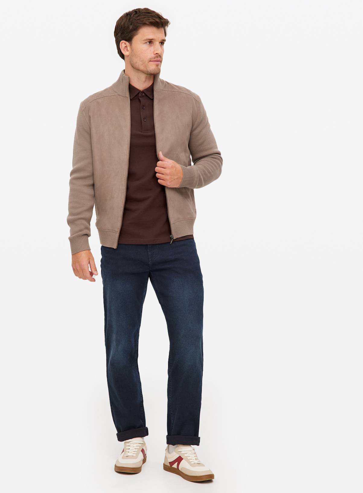 Brown Long Sleeve Pique Polo Shirt XL - Image 2