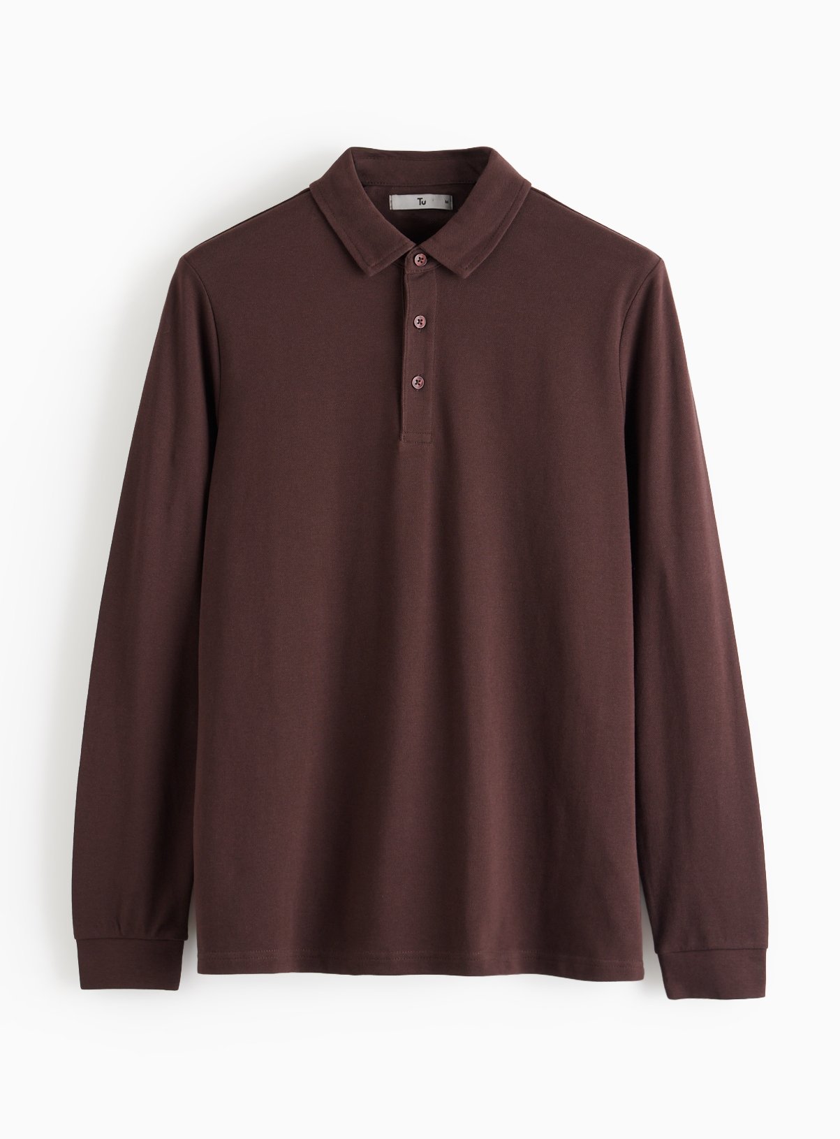 Brown Long Sleeve Pique Polo Shirt XL - Image 3 thumbnail