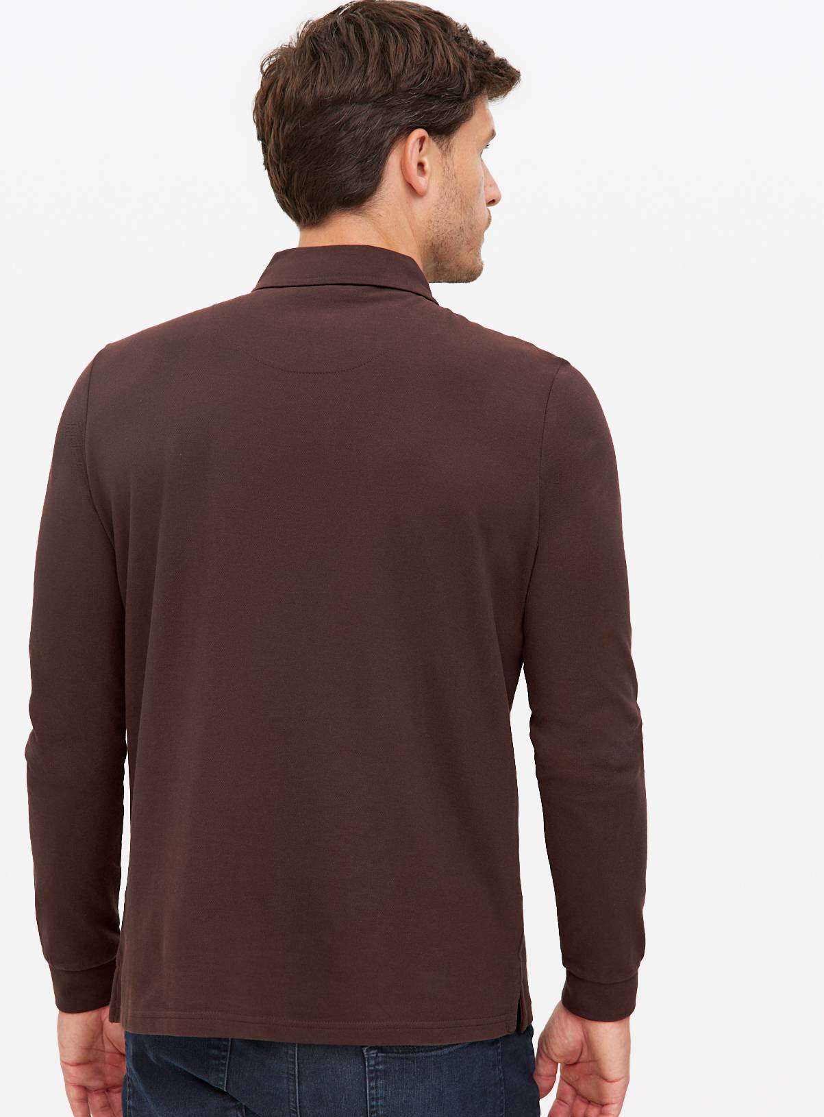 Brown Long Sleeve Pique Polo Shirt XL - Image 5