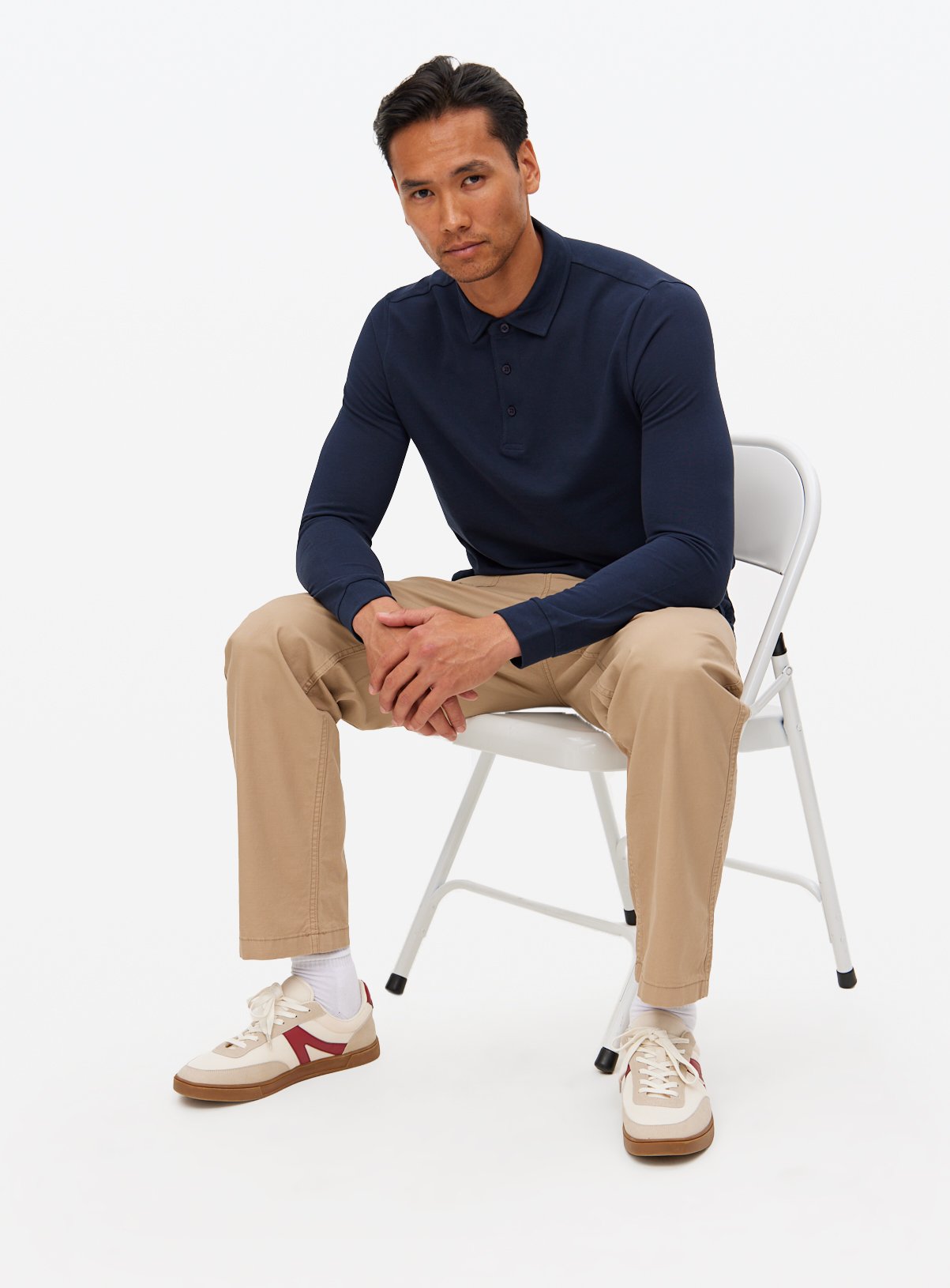  Navy Long Sleeve Pique Polo Shirt XL - Image 2 thumbnail