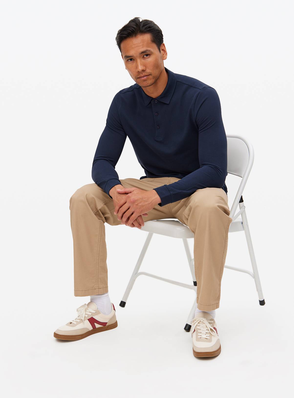  Navy Long Sleeve Pique Polo Shirt XL - Image 2