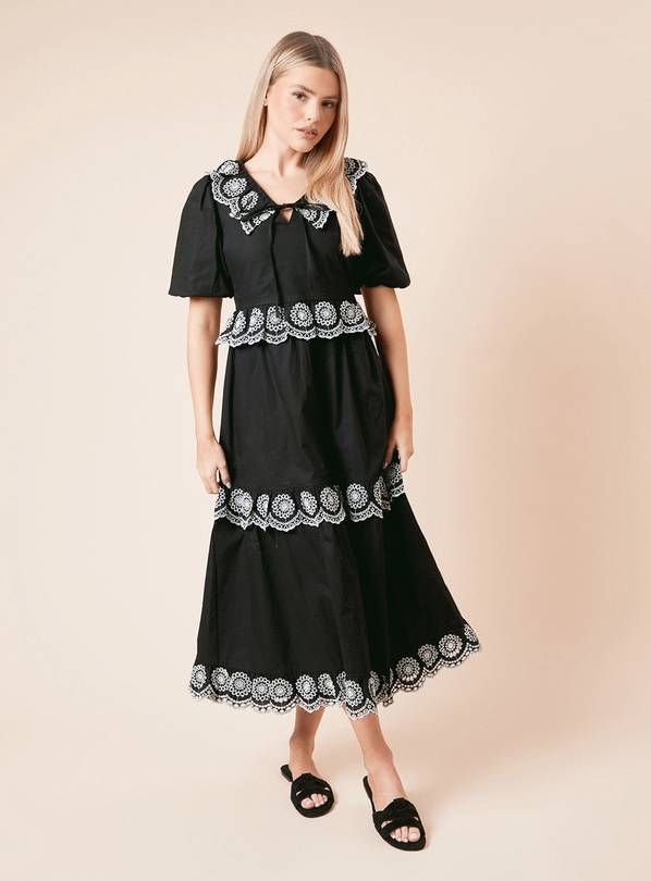 DOROTHY PERKINS Mono Embroidered Tiered Midi Dress 10