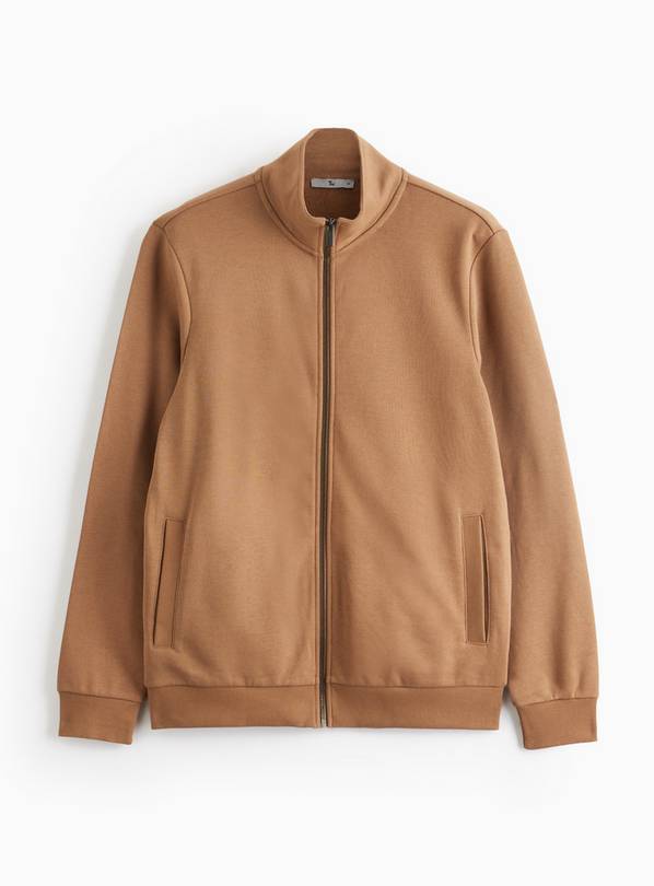 Tan Brown Funnel Neck Full Zip Sweatshirt XXXL