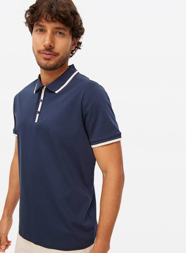 Navy Tipped Mercerised Polo Shirt XXXL