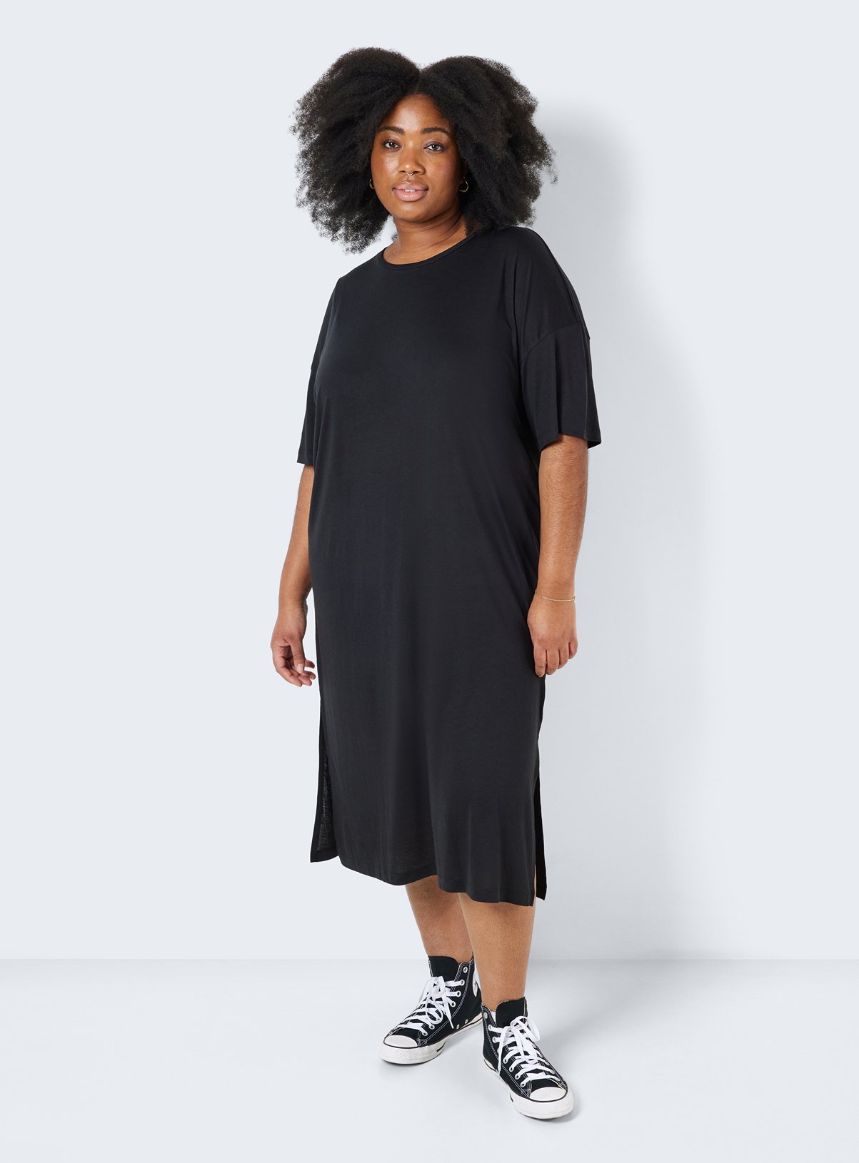 NOISY MAY 3/4 Sleeves Side Slit Dress Curve Black