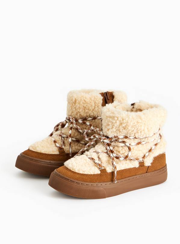 Cream Borg Fleece Lace Detail Boots  10 Infant