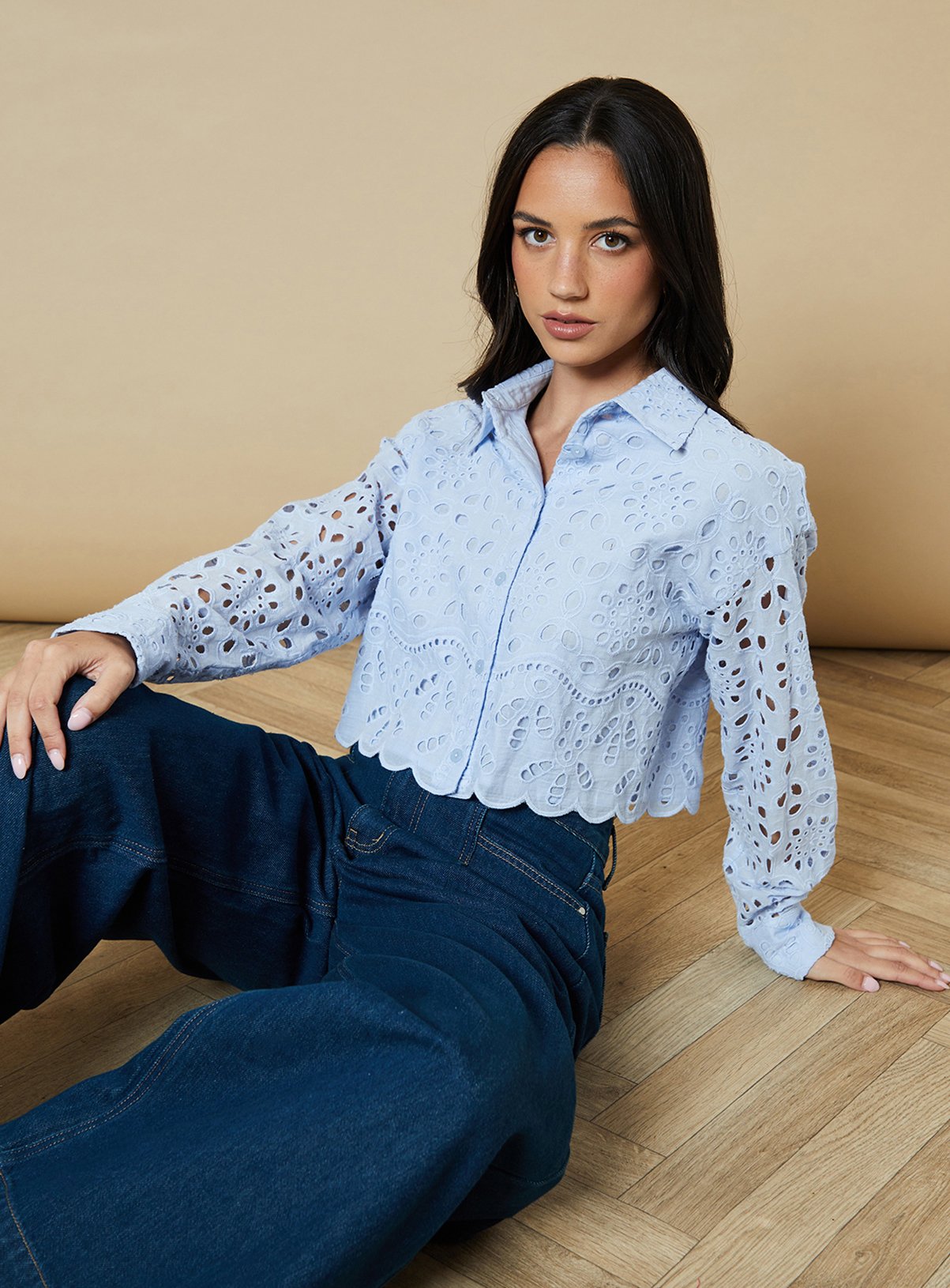 OASIS Broderie Cropped Long Sleeve Shirt 14