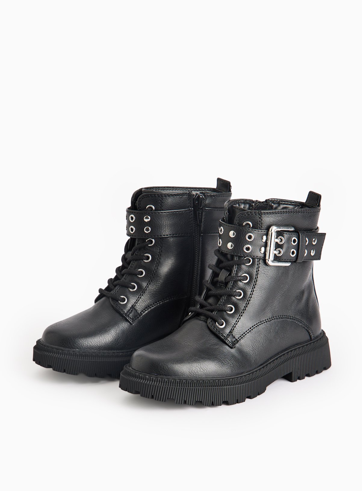 Black Black Lace Up Biker Boots - Tu by Sainsbury's